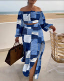 Huibaolu Autumn Fashion Casual Shoulder-Strapped Holiday Dress Two-Piece Set