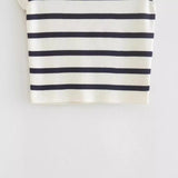 Huibaolu New Short Style Slim Short-Sleeved Striped Knitted Blouse In Autumn