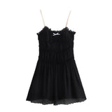 Huibaolu Spring Style Small Bow Decorated With Texture Slim Suspender Dress 7200304