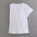 Huibaolu Spring Pleated Asymmetrical Cotton T-Shirt 0254338