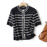 Huibaolu New Summer Style Small Fragrant Style Button Design Striped Cardigan