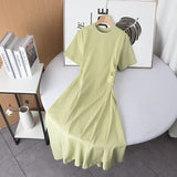 Huibaolu Two-Color Short-Sleeved Pleated Irregular Dress In Spring