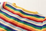 Huibaolu Rainbow Striped Round Neck Knitted Cardigan Short Sweater In Summer