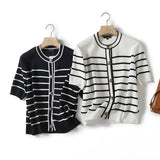 Huibaolu New Summer Style Small Fragrant Style Button Design Striped Cardigan