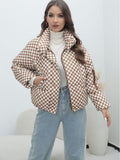 Huibaolu Plaid Women's Coat Bread Jacket Warm Down Cotton-Padded Jacket Women's Cotton-Padded Jacket