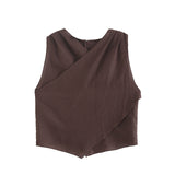 Huibaolu French Cross-Comfortable Ramie Sleeveless V-Collar Blouse In Summer