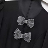 Huibaolu New Spring Bow Knot Decorated With Hollowed-Out Slim Short Dress