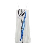 Huibaolu New Street Style Printed Small Pleated Suspenders Dress 0264057