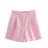 Huibaolu Solid Color High-Waist Pleated Casual Fashion Shorts In Summer