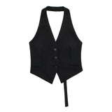 Huibaolu New Single-Breasted Shoulder Buckle Collar Halter Vest 7926446