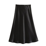 Huibaolu 2024 New Elastic Waistline Simple Full-Color Satin Full-Length Skirt