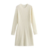 Huibaolu New Fashionable Knit Dress With Round Collar And Long Sleeves In Autumn