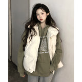 Collar Fold Wear Down Cotton-Padded Jacket Cotton-Padded Jacket Vest Coat Female Spring And Autumn Winter Loose Increase Vest Outside Wear Clip Jacket