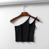 Huibaolu New Irregular Oblique Collar One-Shoulder Double Halter Top E Slim Lady Sling Vest