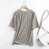 Huibaolu New Striped T-Shirt Round Collar Loose Casual Short-Sleeved T-Shirt Blouse