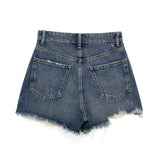 Huibaolu Spring Style High-Waisted Denim Shorts Decorated With Holes 2569073