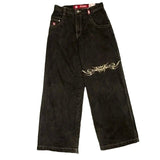 Huibaolu Baggy Jeans Street Hip-Hop Rock Pattern Harajuku Wide-Legged Straight-Leg Pants