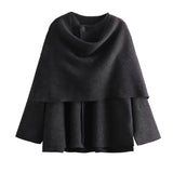 Huibaolu Autumn Style With Asymmetrical Scarf And Short Loose Knitted Coat Coat