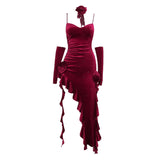 Huibaolu Christmas Shanshan Velvet Ribbon Dress + Cuff Minority Design Sensitive Skirt