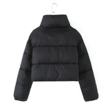 Huibaolu New Standing Collar Hidden Button Bread Suit Short Cotton-Padded Coat