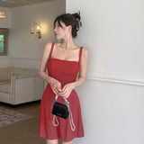 Huibaolu Show Chest A Dress Summer New Ins Gentle Lady Style Solid Color Short Skirt Girl