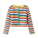 Huibaolu Rainbow Striped Round Neck Knitted Cardigan Short Sweater In Summer