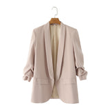 Huibaolu Spring Style Pleated Sleeve Sag Urban Leisure Candy Color Women's Suit Coat