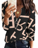 Huibaolu Independent Station Fashion Printed Zipper Long-Sleeved New Casual Blouse