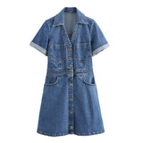 Huibaolu Spring Denim Waist Short-Sleeved Mini Dress 1879038