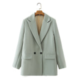 Huibaolu New Pure Color Double-Breasted Loose Casual Suit Jacket In Autumn