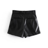 Huibaolu Spring Style Pleated Leather Solid Color Fashion Trendy Shorts 7385290