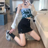 Huibaolu Khaki Denim Cargo Mini Skirt Women 2024 Summer High Waist Bag Hip Skirts Female Sexy Skinny Pocket Anti-Glare Short Skirts