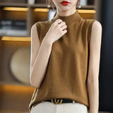 Huibaolu Silk T-shirt 2024 Spring/summer New Korean Sleeveless Undershirt Half Turtleneck Slim Knit Underneath Vest Top