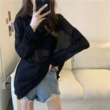 Huibaolu Sheer Sunscreen Blouse Women's Thin Outerwear Pullover Ice Silk Tops Summer Casual Loose T-shirt Air Conditioning Cover