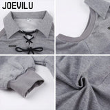 Huibaolu Shoulder T-shirt Vintage Lace Hollow Out Polo Neck Long Sleeve Sweatshirt Women's Korean Slim Crop Tops Femme Y2k Casual Tee