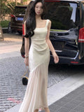 Huibaolu Women Elegant  Mermaid Dress Summer New Fashion Beige Vestidos Female Bodycon Dresses Prom Evening Party Fashion Clothing