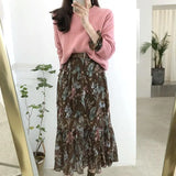 Huibaolu Temperament Dress Women Korean Style Casual Date Wear New Year Cute Slim Waist Floral Printed Chiffon Vintage Dresses Long