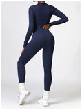 Huibaolu Ribbed Seamless Gym Yoga Jumpsuit Women Sportswear Autumn Winter Long Sleeve Zipper Fitness Sport Overalls One Piece Outfit