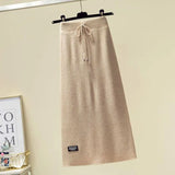 Huibaolu New 2024 Women's Knitting Skirts Autumn Winter Elegant Back Split Bodycon Skirts Female Korean Slim High Waist Long Skirts