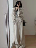 Huibaolu Pant Set 2 Piece Sets For Women Basics Long Sleeve Hoodies Coat Wide Leg Pants Solid Casual Fashion Suit Spring Autumn New