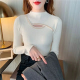 Huibaolu Neck Beaded Diamond Sweater Undershirt Women's Autumn and Winter New Cutout Design Sense Niche Top