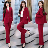 Huibaolu Women's Autumn Casual Suit Jacket Matching Set 2024 New Loose Blazers+ Wide Leg Pants Two Piece Female Chic Professional Wear