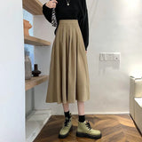 Huibaolu Korean Style Women's Midi Skirt 2024 Autumn High-Waisted Corduroy Long Skirt Women College Style Pleated A-Line Skirts