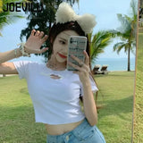 Huibaolu Print Crop Top Femme Slim Graphic T-Shirts Harajuku Gothic Short Tee Babes Kpop Y2k Stranger Tops Streetwear Grunge Clothes