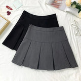 Huibaolu High Waist Pleated Skirt Women All-Match Simple Patchwork Zip A-Line Skirts Female Solid Color Students Daily Mini Skirt