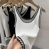 Huibaolu Fragrance Ice Silk Knitted Suspender Vest Sleeveless T-shirt for Women White Slim Bottom Summer White Crop Top