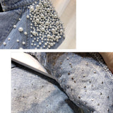 Huibaolu Luxury Pearls Women Denim Vest 2024 Harajuku Loose Pocket Sleeveless Jeans Jacket Woman Summer Fashion Cowboy Waistcoat