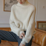 Huibaolu Autumn Vintage Solid Color Pullovers Women Casual Loose Knitted Pullovers Black Off White Red Simple Basic Fashion Top