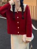 Huibaolu Autumn New Casual Slim Cardigan Woman Contrast Color Sweet Ladies Street Cardigan Female White Red Grey Knitted Cardigan