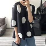 Huibaolu polka dot T-shirt 2023 summer new niche design feeling loose oversized top Slight Strech t shirt